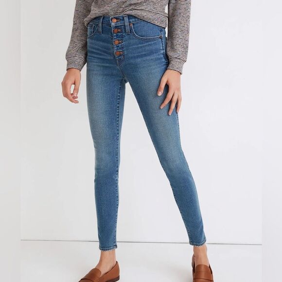 MADEWELL Women’s 10” High Rise Skinny Button Front Dewitt Wash Jeans Size 28 - Picture 1 of 15